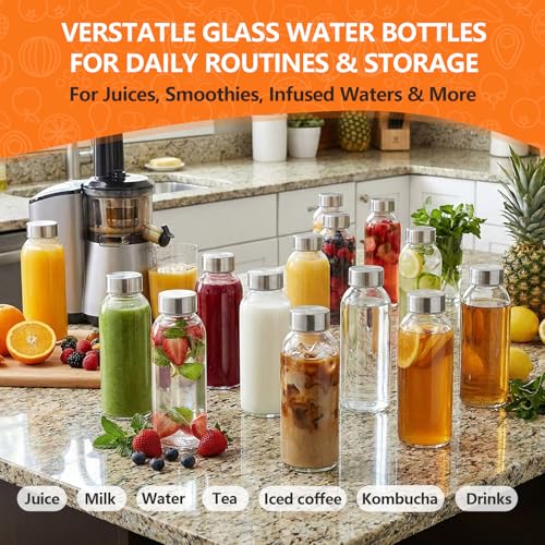 16 oz Clear Glass Water Bottles with Stainless Steel Lid