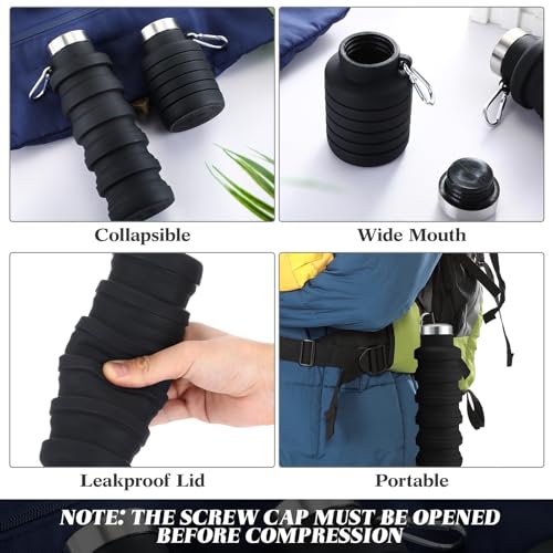 4 Pcs Collapsible Water Bottles 17 oz Reusable Silicone Foldable Travel Water Bottle Portable Leak Proof Sports Water Bottles for Gym Camping Hiking (4 Count)
