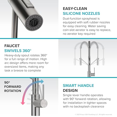 Oletto Commercial Style Single Handle Pull Down Kitchen Faucet with QuickDock Top Mount Installation Assembly in Brushed Brass