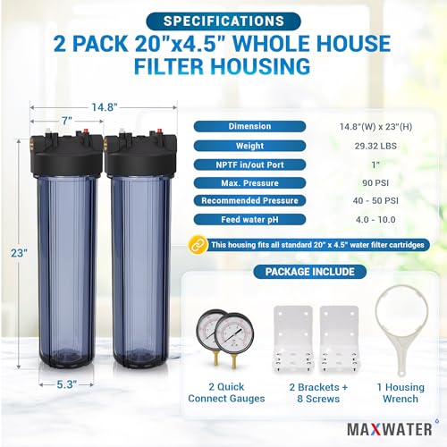 20" x 4.5" Whole House Water Filter Housing