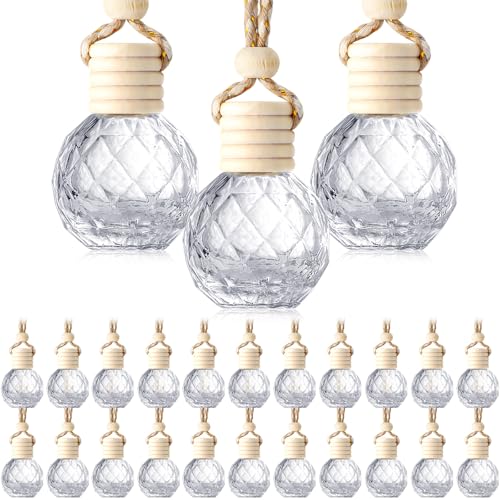50 Pcs Hanging Car Air Freshener Car Diffuser Bottles Empty Glass Perfume Bottle Freshener Diffuser Bottle Pendant for Essential Oil Fragrance Aromatherapy Ornament (50 Count)