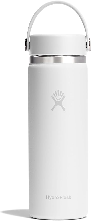 Hydro Flask Water Bottle - Insulated Stainless Steel - Wide Mouth Flex Lid, Non Spill, Leakproof and Refillable in 20 Oz Tonal White