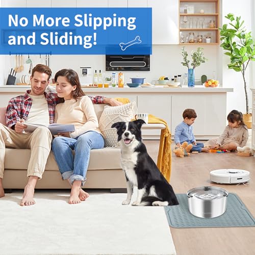 3L Stinless Steel Dog Water Bowl and Waterproof Silicone Mat (2.4 Pound)