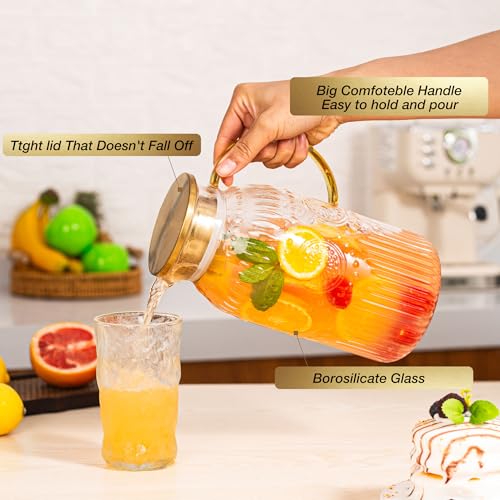 Glass Pitcher with Lid 68oz 2L Vintage Water Carafe Beverage 2Pack (2 Count)