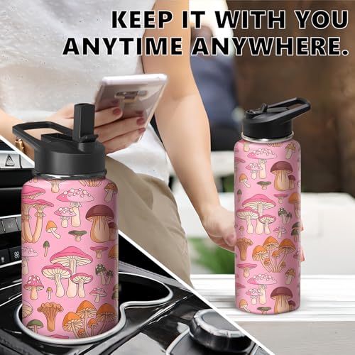 40oz Mushroom Water Bottle with Handle and Flip Straw