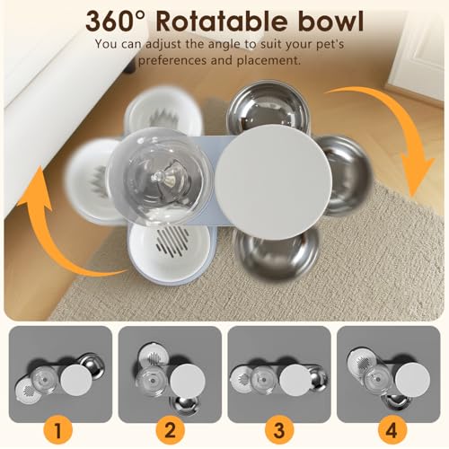 Automatic Gravity Cat Dog Feeder and Water Dispenser with 304 Stainless Steel Bowls 2 in 1 360 Degree Rotatable Auto 2.4L Dry Food and 2.6L Water Bowl for Small Medium Pet Dog Puppy Kitten