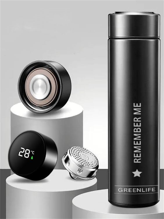 GreenLife Hydro Smart Sports Water Bottle with LED Temp Display, Vacuum Insulated Stainless Steel,Cold 36 Hrs, Hot 24 Hrs, BPA-Free, Leak Proof, for Travel & Outdoor ((Black)