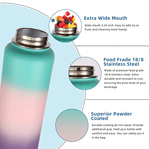 32oz Insulated Water Bottles Bulk 4 Pack with Straw Lid&Spout Lid (4 Count)