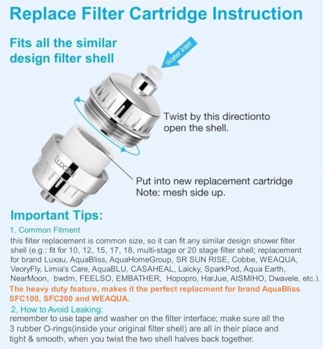 Heavy Duty Shower Filter Replacement Cartridge 2 Pcs (2 Count)