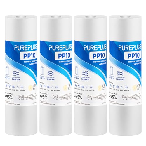 20 Micron 10" x 2.5" Whole House Sediment Home Water Filter Cartridge Replacement for Any 10 inch RO Unit (4 Count)