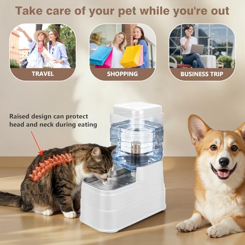 1.6 Gallon Pet Automatic Dog Water Dispenser Cat Gravity Waterer Feeder with Stainless Steel Bowl 8L Large Capacity Puppy Feeding Raised Bowls with Filter
