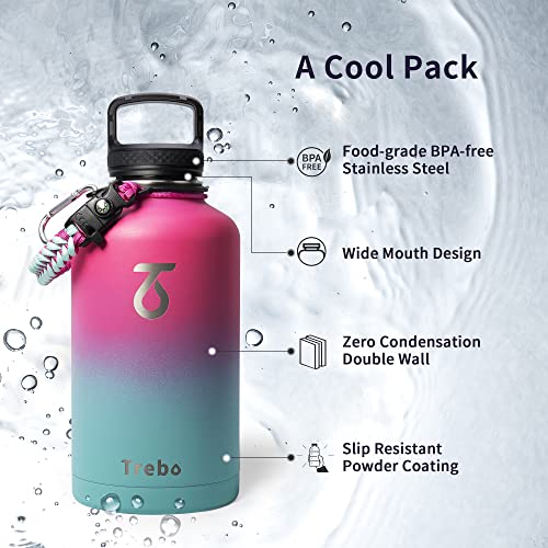 64 oz Water Bottle Stainless Steel with 3 Lids
