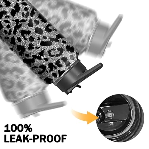 18oz Leopard Water Bottle with Handle and Flip Straw