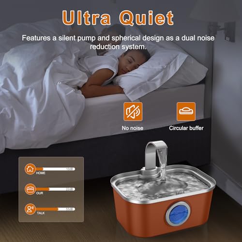 Automatic Stainless Steel Water Fountain for Cat & Dog in Amber Orange 124oz (124 Fl Oz)
