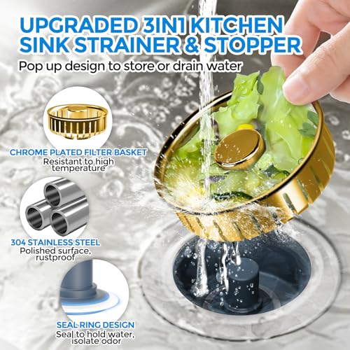3 in 1 Kitchen Sink Drain Strainer Stopper Removable Basket Pop