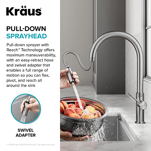 Brushed Gold 17 in Pull Down Kitchen Faucet KPF