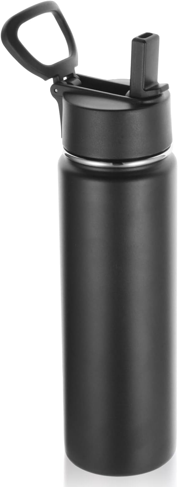 Volhoply 22 oz Insulated Water Bottles with Straw Lid, Stainless Steel Sports Bottle with Handle, Double Walled Metal Travel Water Cups with Wide Mouth, Reusable Water Flask for School(Black,1 Set)