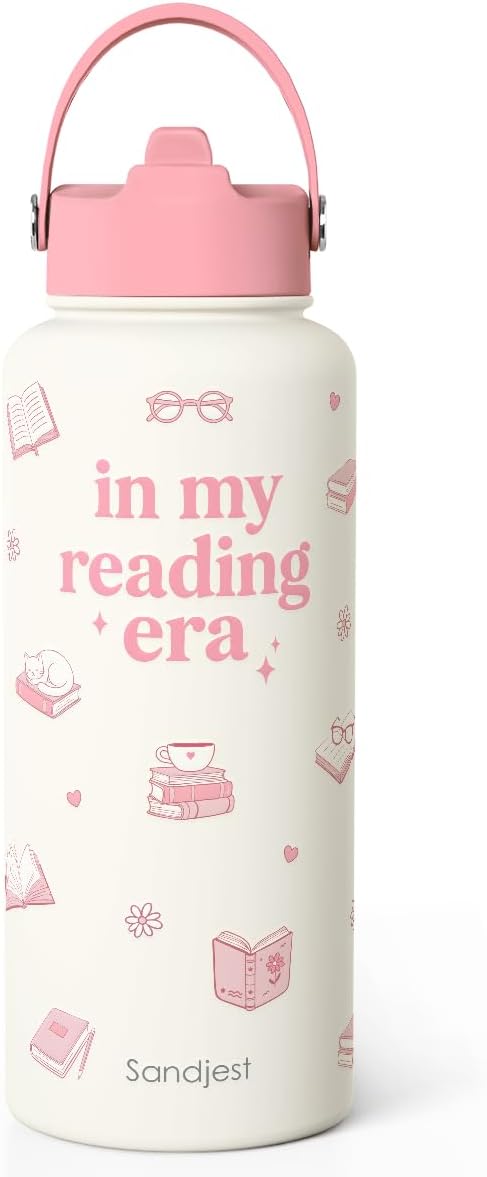 Book Lover Gift for Women, Water Bottle Stainless Steel 32oz with Lid & Straw, In My Reading Era Insulated Bottles Gifts for Girls Friends Teens Birthday Christmas