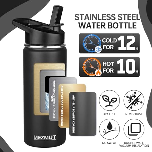 18oz Sports Insulated Water Bottle for School with 2 Lids