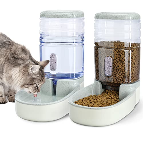 Automatic Dog Cat Feeder and Water Dispenser Gravity Food Feeder and Waterer Set with Pet Food Bowl for Small Medium Dog Puppy Kitten