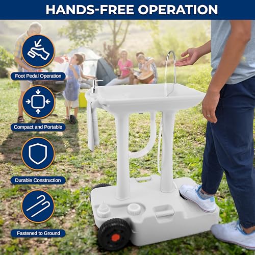 7+ Gal Portable Hand Wash Station with Wheels & Foot Pump