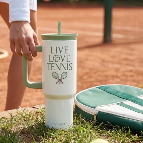 Tennis Stainless Steel Locking Lid Silicone Straw Tumbler with Handle 40oz