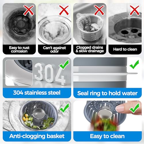 3 in 1 Kitchen Sink Drain Strainer Stopper Removable Basket Pop