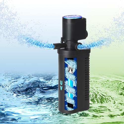 10-45 Gal U-V Aquarium Filter for Fish Turtle Tank, Dual Outlets