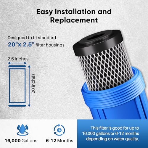 5 Micron 20" x 2.5" Whole House CTO Carbon Sediment Water Filter Cartridge Compatible with C1