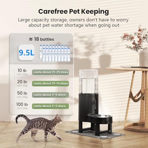 Elevated Dog Water Bowl Dispenser with Mat