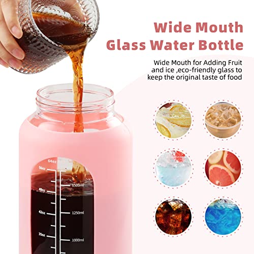 64 oz Glass Water Bottle with 2