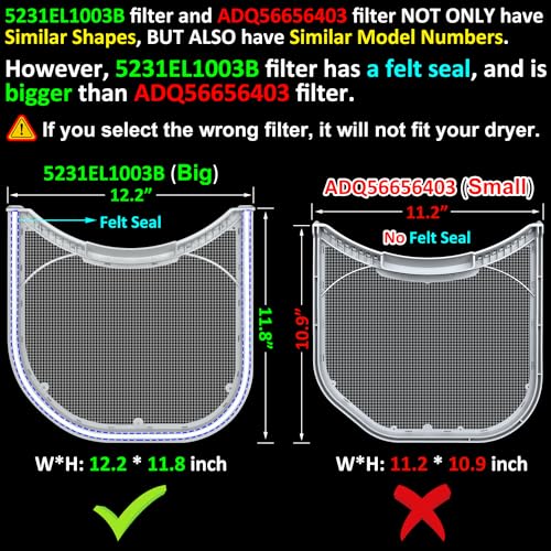 5231EL1003B Lint Filter Replacement for LG & Kenmore Dryers