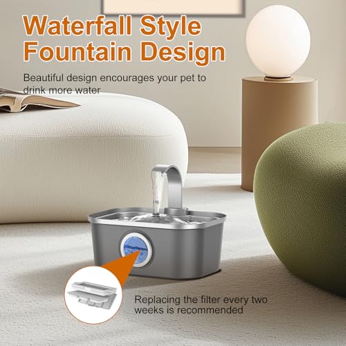 Automatic Stainless Steel Water Fountain for Cat & Dog in Nebula Gray 124oz (124 Fl Oz)