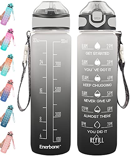 32 oz Drinking Water Bottle with Times to Drink and Straw
