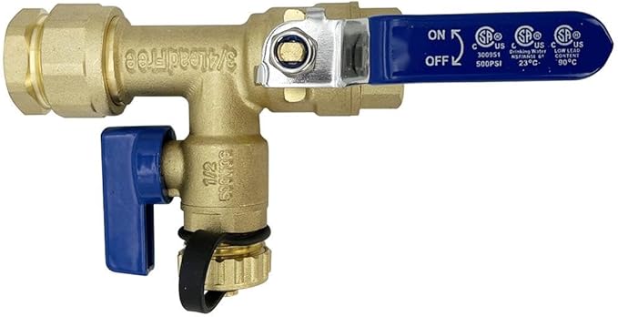 Long Term 3/4 Inch IPS Isolator Tankless Water Heater Service Valve Kit, with Pressure Relief Valve, Clean Brass Construction, PTFE Thread Tape