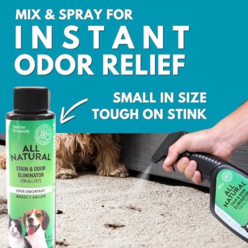All Natural Stain & Urine Odor Eliminator Pet Enzyme Cleaner. Makes 1 Gallon. Dog & Cat Pee Smell Remover. Best Spray for Carpet (128 Fl Oz)