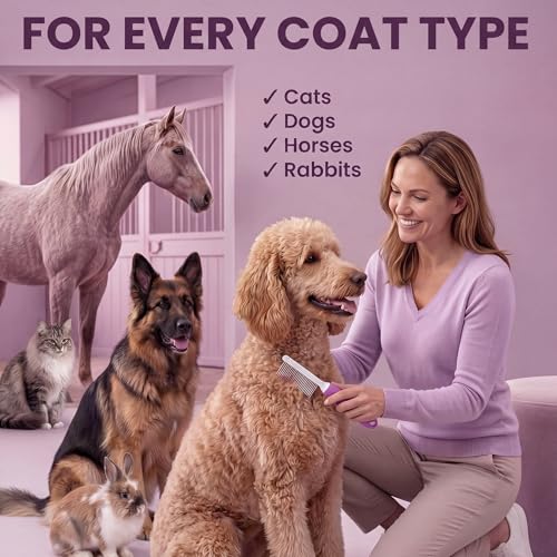 Poodle Pet Detangling Pet Comb with Long & Short Stainless Steel Teeth for Removing Matted Fur