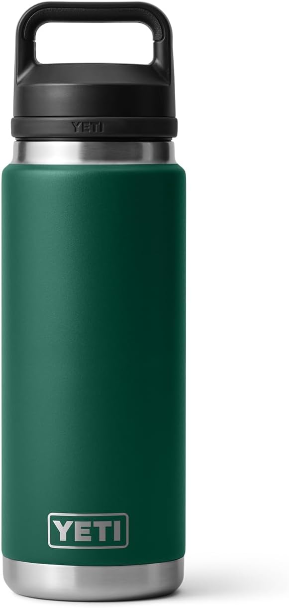 YETI Rambler 26 oz Bottle, Leakproof, Vacuum Insulated, Stainless Steel with Chug Cap, Black Forest Green