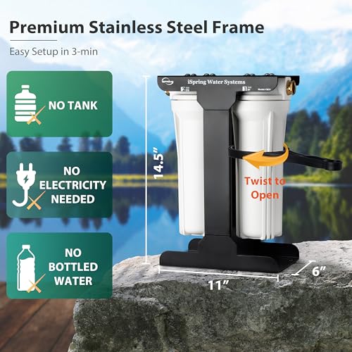 CW21-PF 2-Stage RV Water Filtration System, SGS-Tested PFAS Removal, High-Capacity Tankless Design, Durable 3/4" Lead-Free Brass Connectors for RV Campers