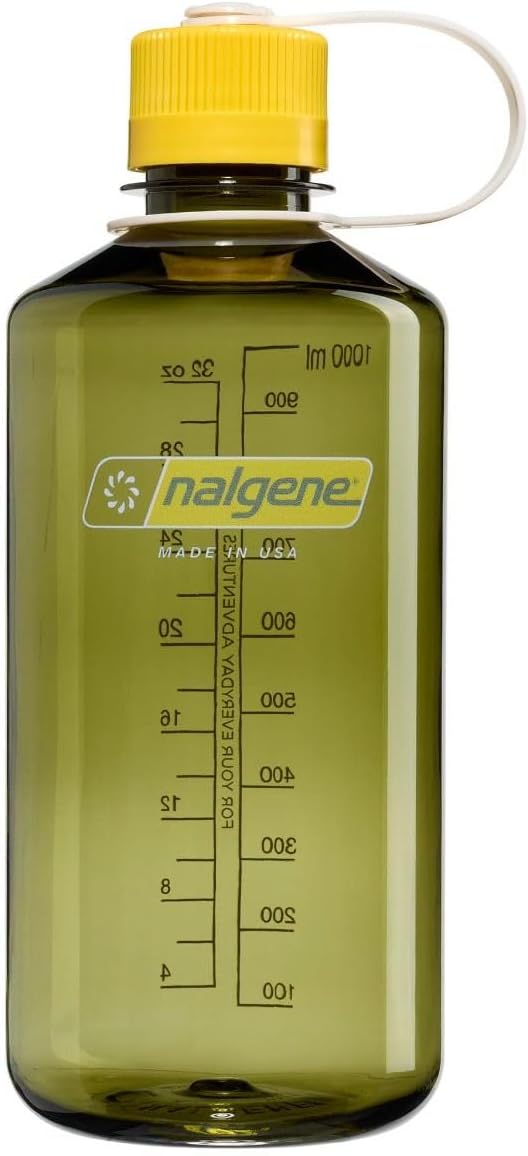 Nalgene Tritan BPA-Free Water Bottle Made with Material Derived from 50% Plastic Waste (using ISCC certified mass balance), Oil Green w/Freesia, 32 Ounces