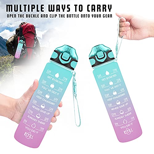 32 oz Drinking Water Bottle with Times to Drink and Straw