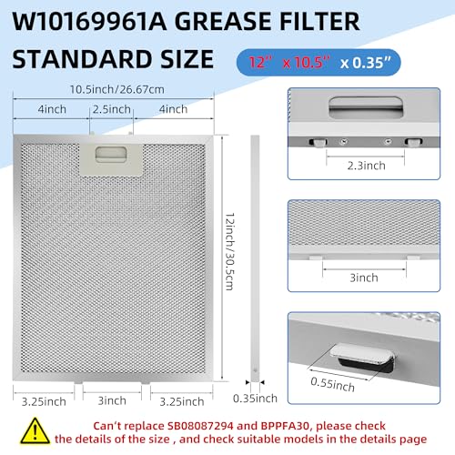 W10169961A 10.5 x 12 in Range Stove Grease Filter Compatible with Whirl.pool Ik.ea Kitchen.Aid Jenn.Air Brands Some Range Hoods (2 Count)