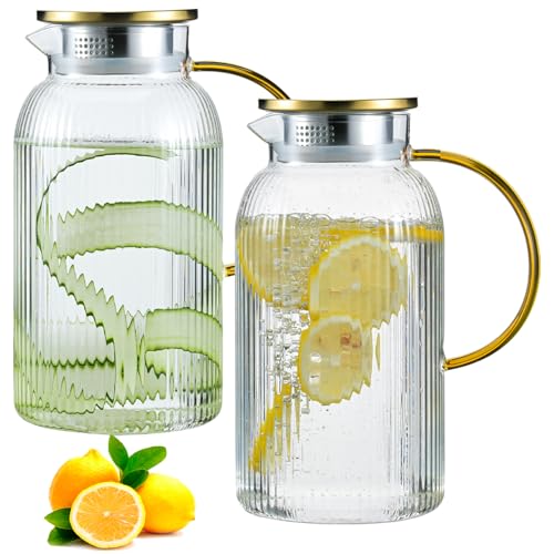 Glass Pitcher with Lid 2 Pack 68 oz Vertical Stripes Water Pitcher (2 Count)