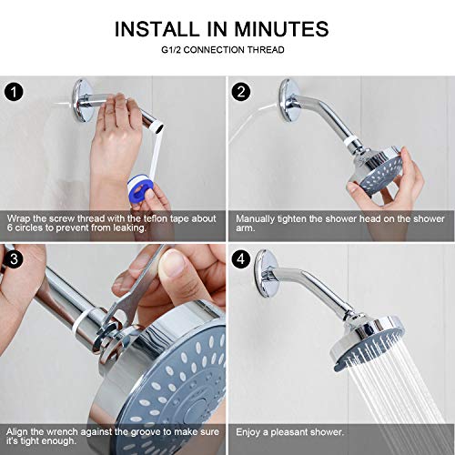 4.1 Inch High Pressure Shower Head with 5 Different Shower Spray Modes