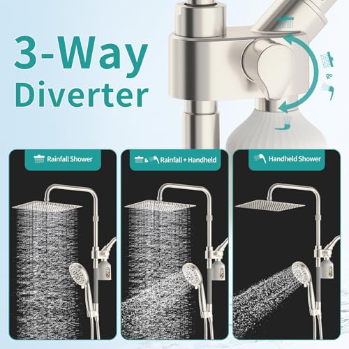 Brushed Nickel Filtered Rainfall Shower Head with Handheld