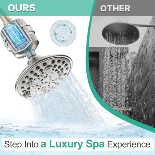 6 Spray High Pressure Filtered Shower Head for Hard Water Combo