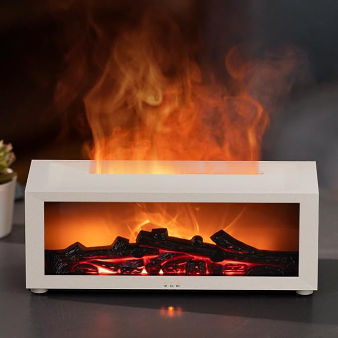 Eseential Oil Diffuser, Fireplace Flame Oil Diffuser - Aromatherapy Aroma Humidifier, Upgrade 7 Flame Colors Noiseless 150ml Remote Control - Perfect for Bedroom Home Office (Fireplace White)