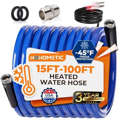 15FT (15-100FT) Heated Water Hose for RV,-45 ℉ Antifreeze 4.0 Upgraded Heated Water Hose，Rv Hoses with Fittings, Rv Accessories