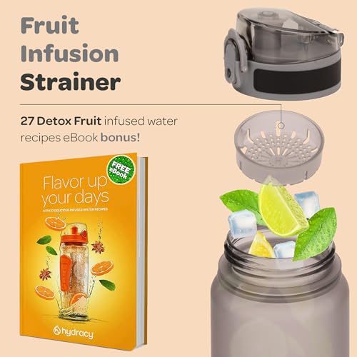 Motivational Water Bottle with Time Marker & Fruit Infuser 17 oz