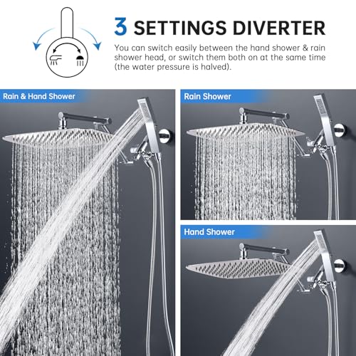 All Metal 16 Inches Rainfall Shower Head with Handheld Combo